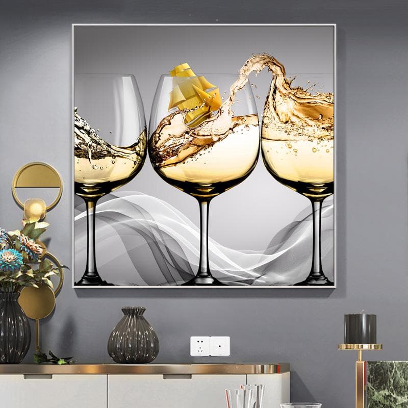 Pahar de vin cu barca de aur, pictură tipărită pe pânză, sufragerie și bucătărie, decorare modernă a locuinței, artă de perete, tablouri,