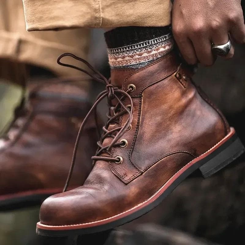 Cizme de motocicletă, pantofi americani casual din piele, pentru bărbați, în stilul britanic, pantofi de lucru retro, pentru bărbați, cu cap