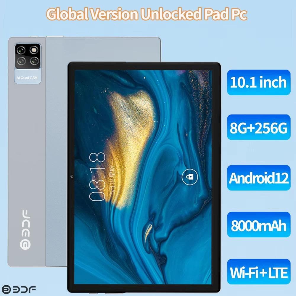 BDF Ecran mare de 10,1 inci 6GB+128GB Tabletă PC Android 11 3G WiFi BT Telefon mobil Sim card alb