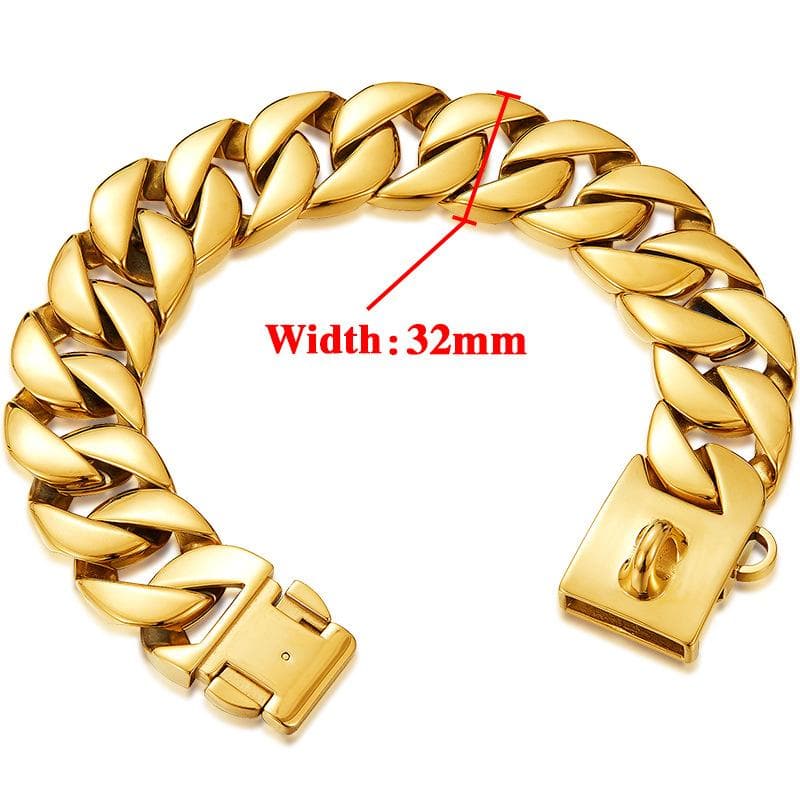 Colier Câine din Oțel Inoxidabil Aurit Turnat 32mm Lanț Câine Bully Câine Mare Guler din Oțel Titan