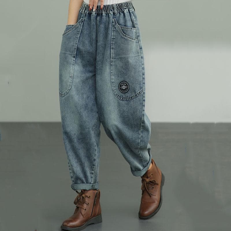 2022, pantaloni harem coreeani largi, toamnă iarnă, blugi casual cu talie înaltă, pantaloni de denim în stil vintage pentru femei cm negru