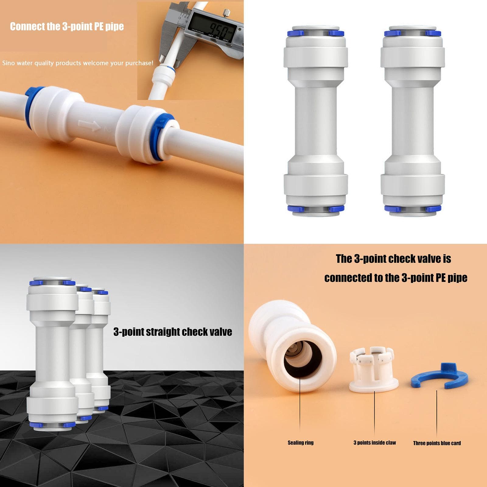 2 Bucăți Supapă de Sens Unic 3/8 Inch Push to Connect Supapă de Sens Unic Fiting Rapid de Conectare din Plastic pentru Filtre de Apă Durabil