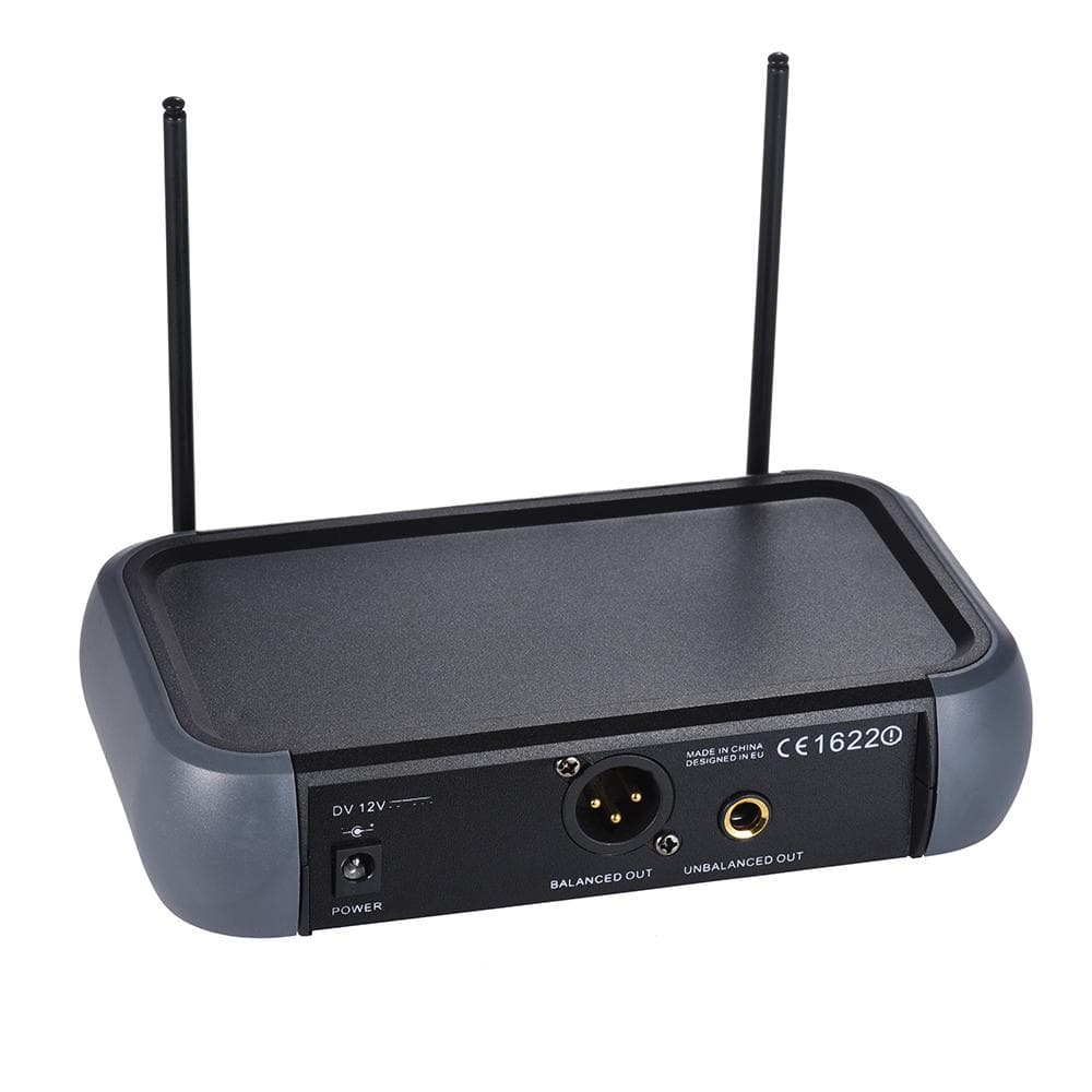 Sistem de microfon portabil fără fir VHF cu două canale Ammoon cu funcție de eco 2 microfoane și 1 negru