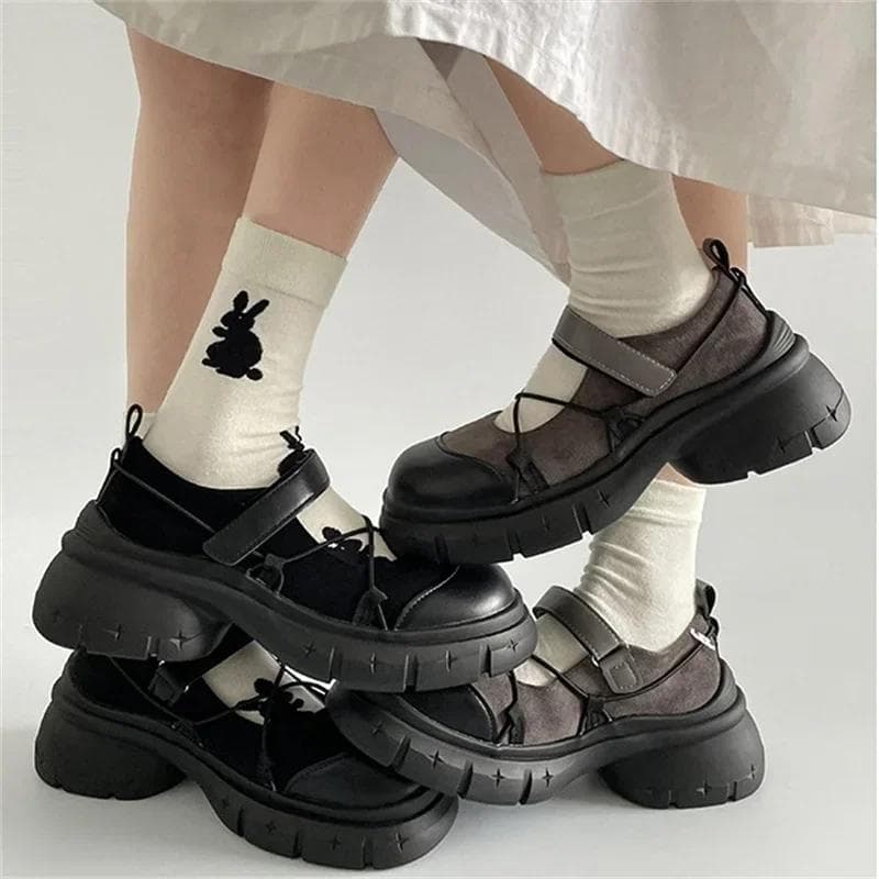 Varf rotund HOOk&LOOP Mary Janes Pantofi pentru femei Anti-alunecare Cu fund gros Pantofi pentru dama Retro, Cresterea inaltimii Casual cm