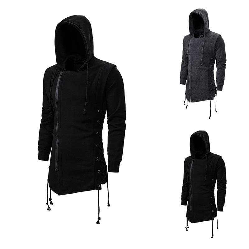 Pulover negru pentru bărbați în stil gotic Pulover Assassin's Creed Jachetă neagră închisă cu glugă cm gri