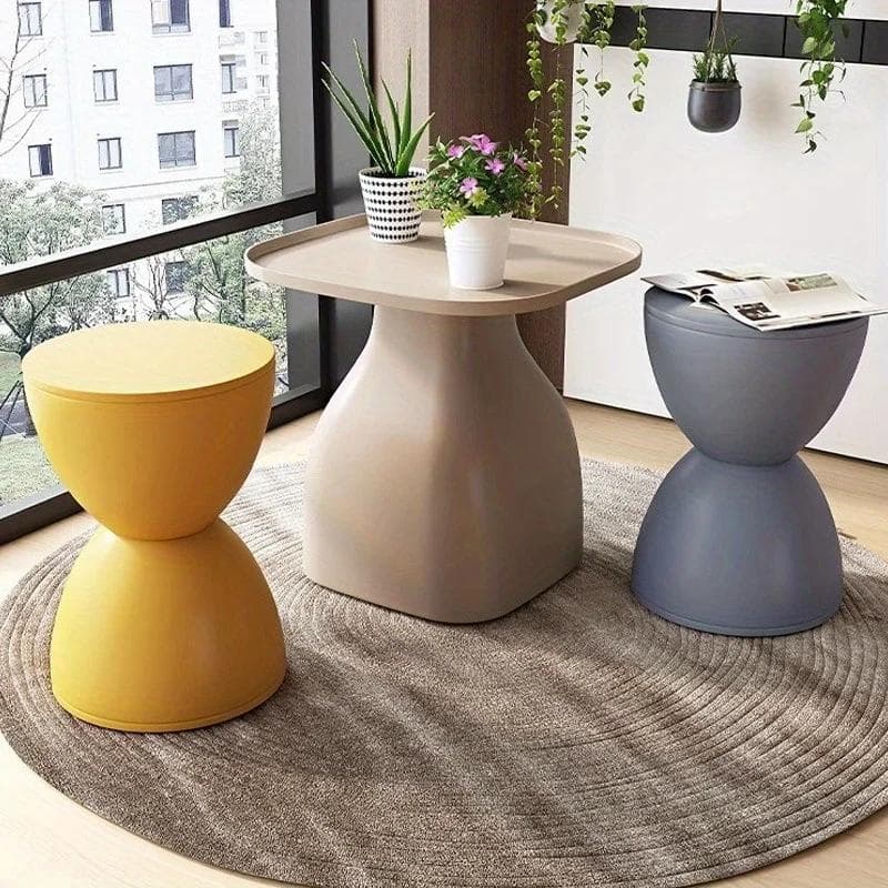 Hourglass Round Stool, Shoe Changing Stool - Colorful Geometric Aesthetics Design, Suitable for Modern Style Home Decor albastru