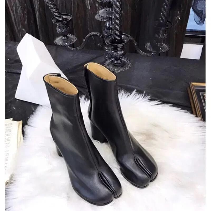 Cizme Tabi Cu vârf despicat Cizme cu toc înalt pentru femei Cizme din piele Zapatos Mujer Moda Toamnă Pantofi pentru femei Botas Mujer cm alb