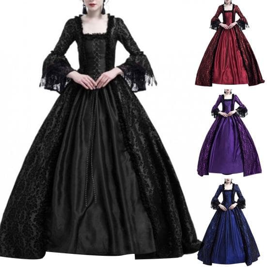 Rochie de bal Regina Medieval Renaștere cu mâneci clopot Rochie maxi Costum de Halloween cm vin rosu