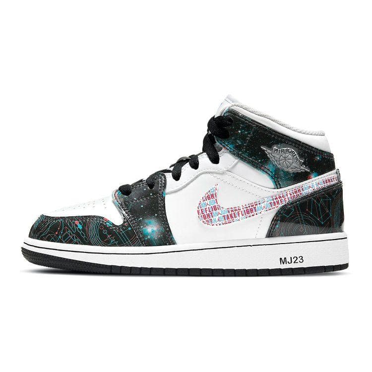 Pantofi de sport pentru copii Air Jordan 1 Mid SE GS Take Flight, alb, strălucitor, albastru Crimson-Hero BQ6931-114 cm
