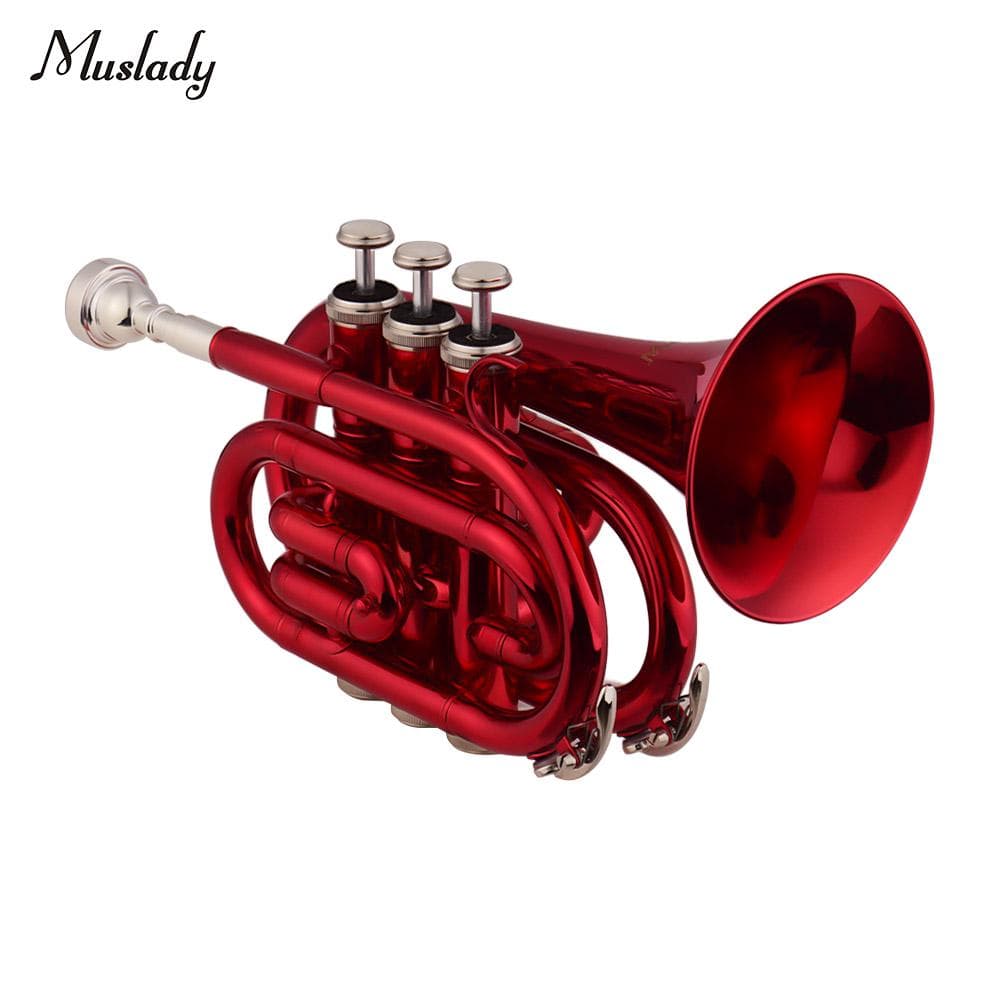 Trompetă de buzunar Sib plat din alamă Instrument de suflat cu carcasă de cârpă de curățare albastru