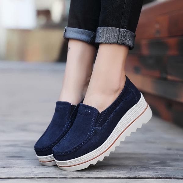 Moda femei Pantofi leneși din piele naturală cu fundul gros Pantofi cu platformă cu pană Pantofi pentru damă cm khaki