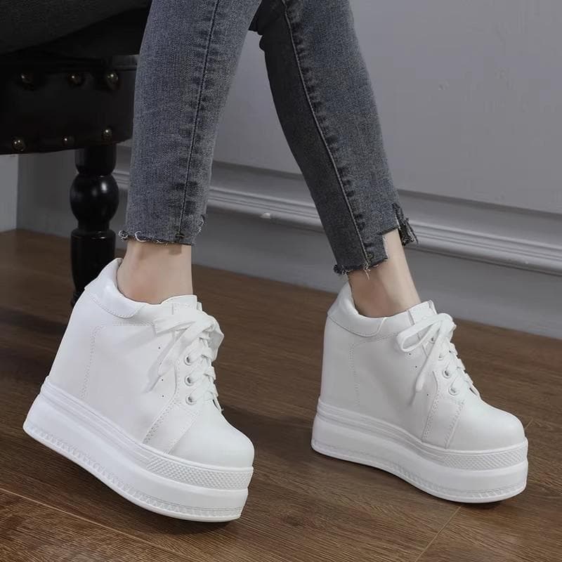 Modă Piele Naturală 14CM 16CM Toamnă Adidași Groși Platformă Pană Șireturi Tocuri Respirabile Pantofi Goliți Vulcanizați Primăvară Pantofi