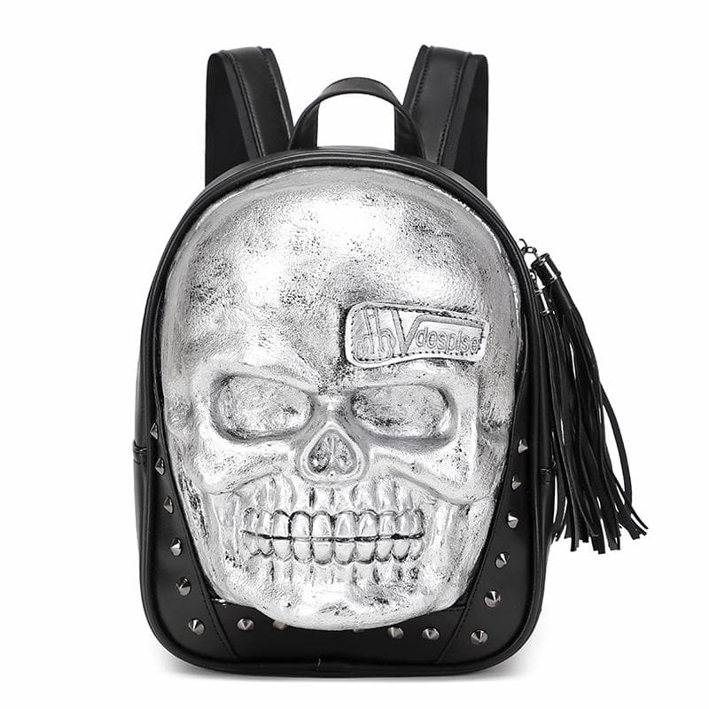 JIEROTYX Rucsaci cu craniu gotic pentru motociclete pentru femei, bărbați, geantă vintage cu ciucuri, rucsac pentru laptop de călătorie, rucsac