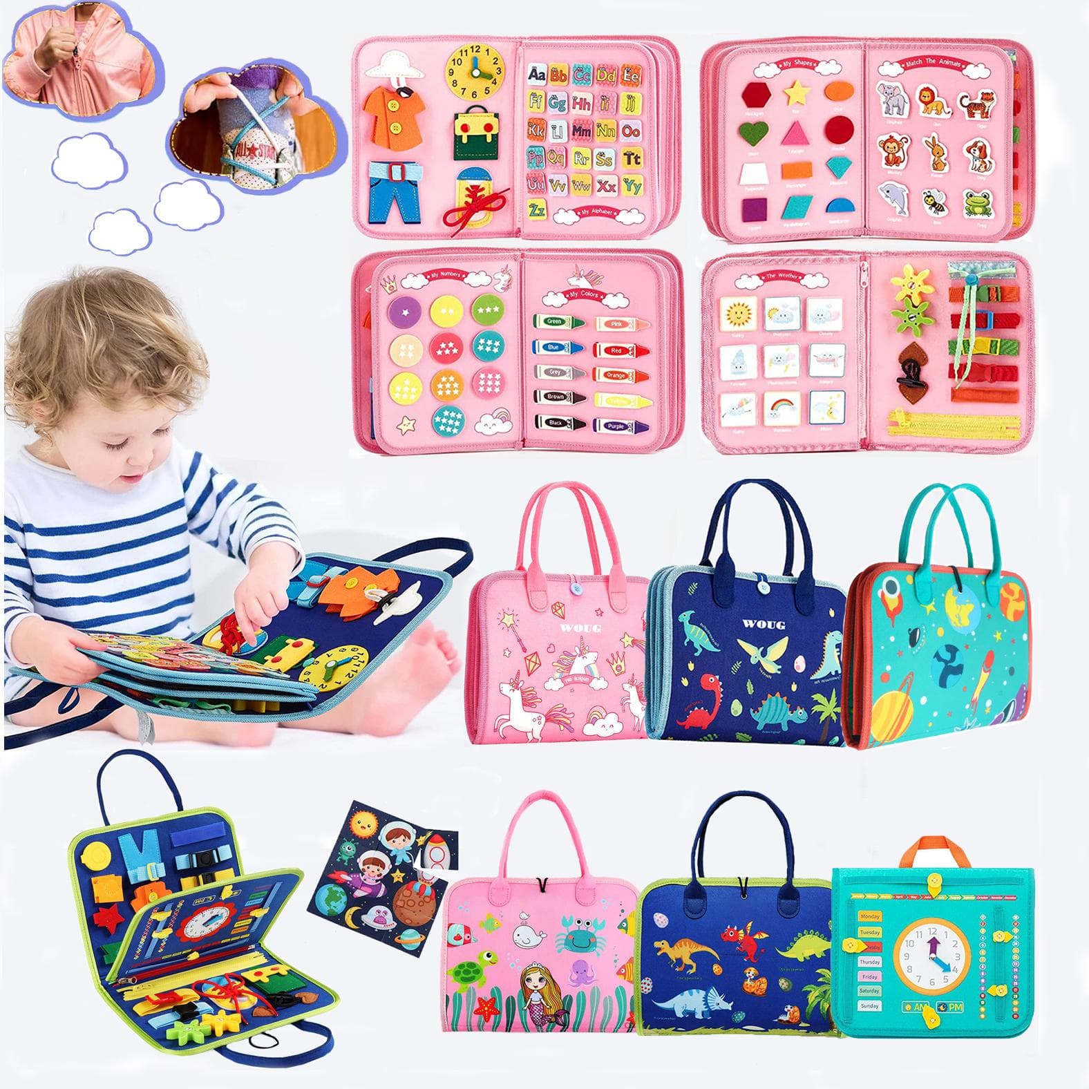 Montessori Toddler Busy Board Activitate educațională pentru abilități motrice de bază pentru îmbrăcăminte Jucării de învățare pentru