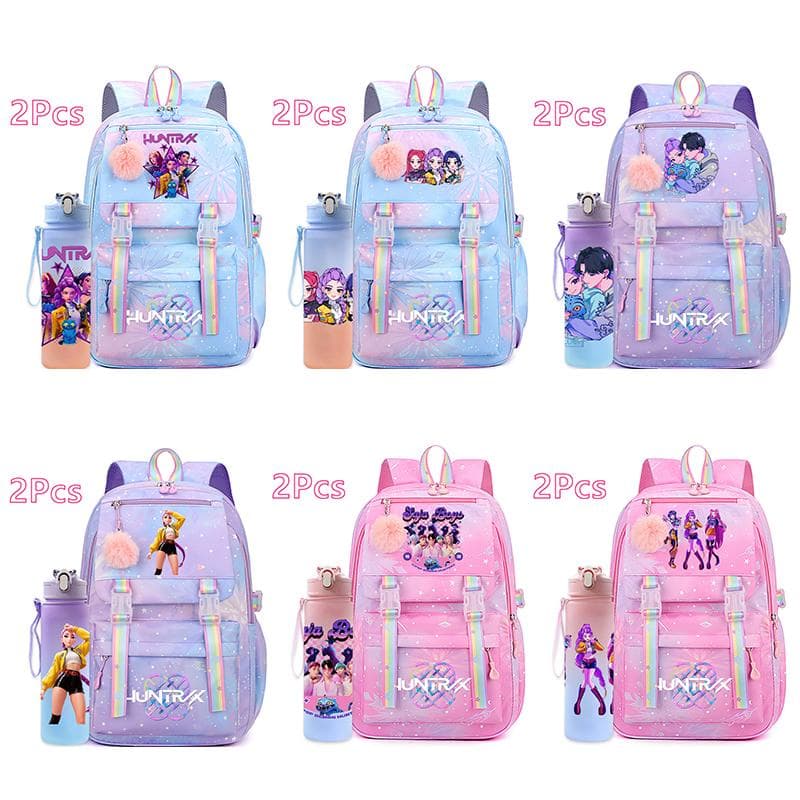 2 Buc/set Rucsac Nou Anime Kpop Imprimat cu Bidon de Apă de 750 ml, Geantă de Voiaj de Mare Capacitate pentru Adolescentă, Băiat, Ghiozdan Copil,