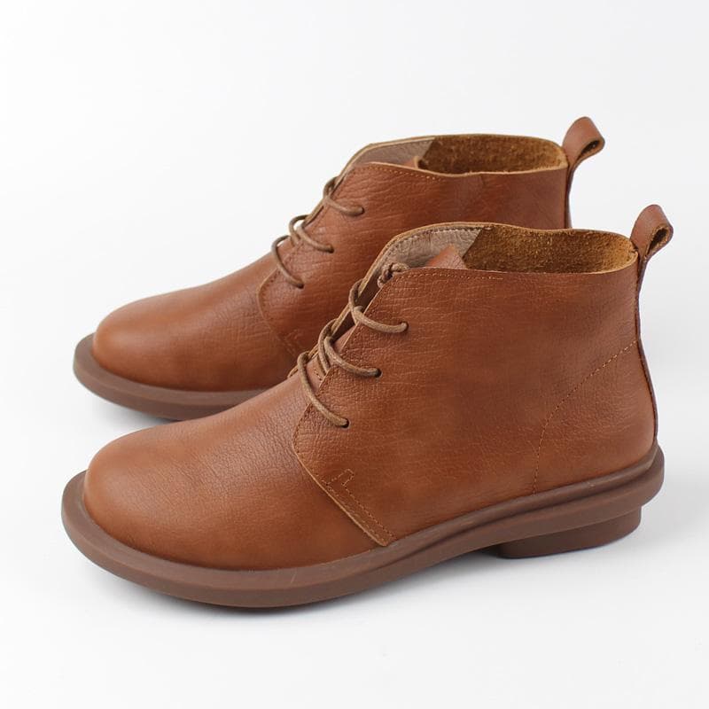 Botine de modă din piele de vacă pentru femei, pantofi din piele naturală, plați, vintage, de epocă, pentru exterior, maro cm maro