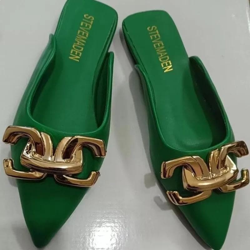 Papuci moderni de vară de exterior 2025 Pantofi de înaltă calitate Femei Culoare uni Toc mic plat cu papuci sexy de damă Chinelos cm verde