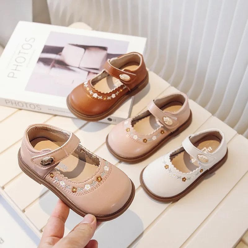 Copii Piele Moda Brodate Fete Flori Pantofi Plati Cauzuli Versatili Printesa Anti-alunecare cm roz