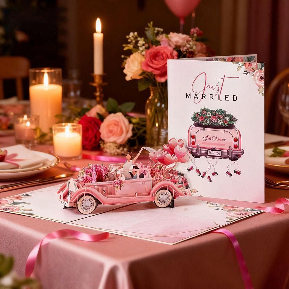 Just Married Wedding Card Floral Watercolor Cover Romantic Gift Card Foldable 3D Pop-Up Invitation Card For Engagement Wedding roz