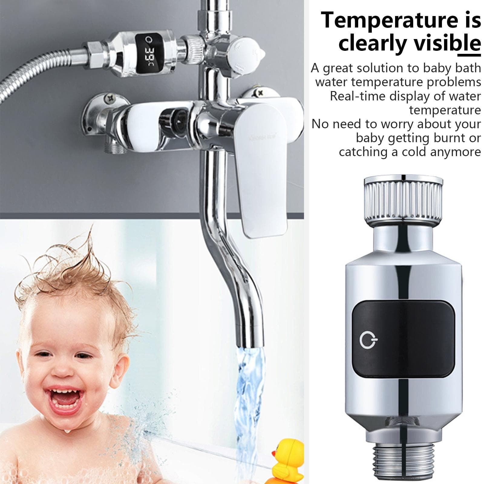 Termometru pentru apă de duș, afișaj digital cu LED Termometru pentru apă pentru baie pentru bebeluși Celsius/Fahrenheits Afișaj atinge ecranul