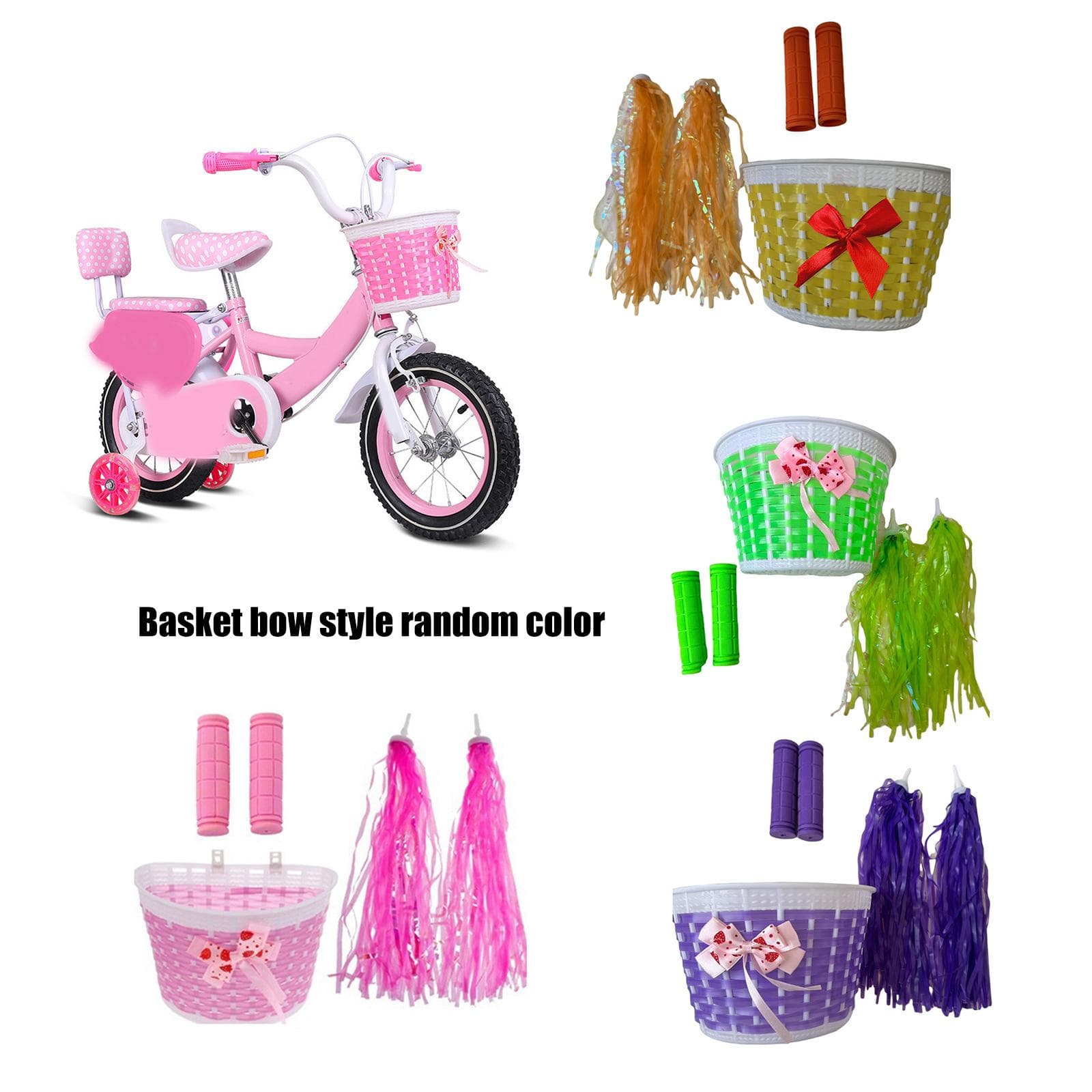 Coș Bicicletă Copii Set Ciucuri Ghidon Decor Față Coș Bicicletă Mânere Ghidon Bicicletă Accesorii Ciclism violet