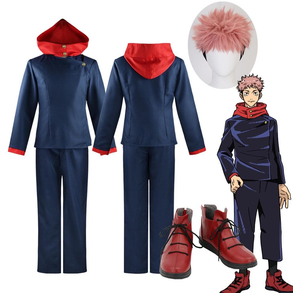 Jujutsu Kaisen Itadori Yuji Costume Cosplay Hanorace Cămăși Pantaloni Halloween Party Anime Set Uniforme Carnaval Roleplay Perucă Pantofi cm