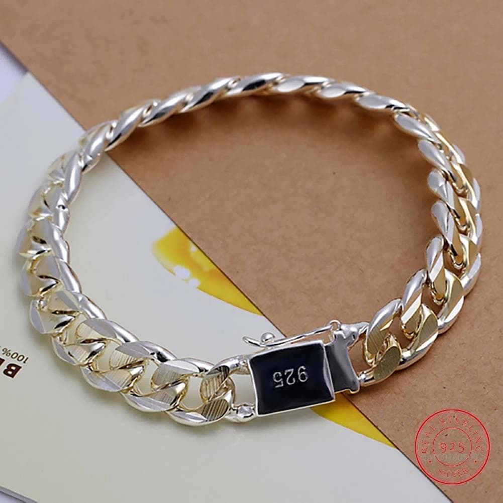 Brățară solidă din argint Sterling 925 fin nobil, cu lanț frumos, pentru femei, bărbați, farmece, cadou de petrecere, bijuterii de modă, model