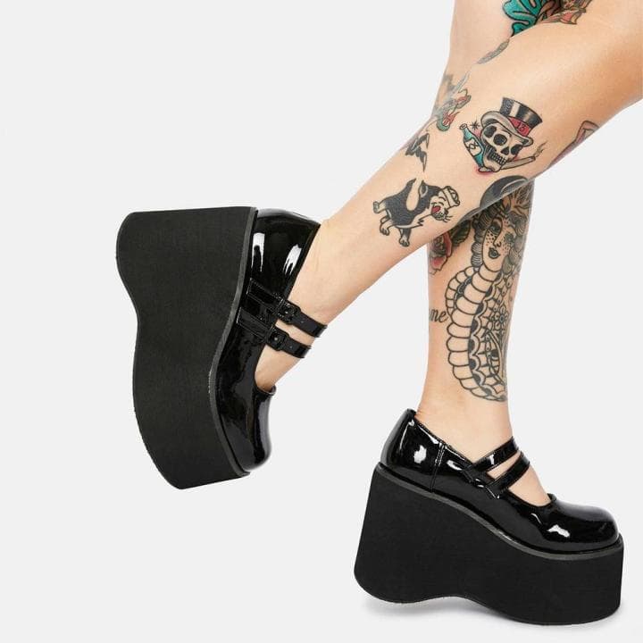 Femei Creepers Pu Flats Platformă din piele JK Mary Jane Ankle Student Goth Damă Mocasini Pantofi cm