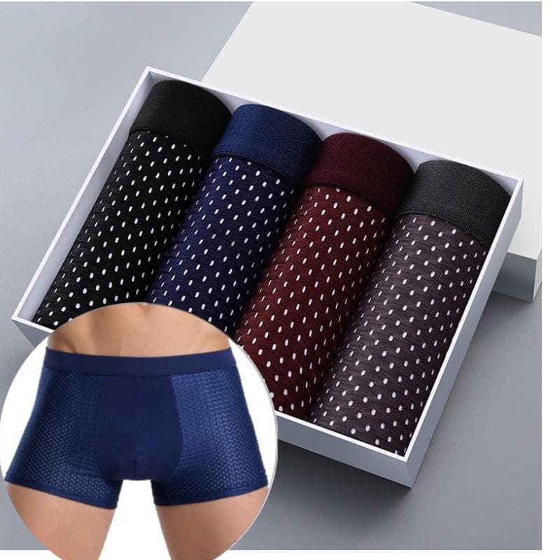 Cutie Cadou cu 4 Perechi de Lenjerie Intimă pentru Bărbați Boxeri din Mătase de Gheață Sexy Largi cu Plasă Cool Confortabili Mulați cm