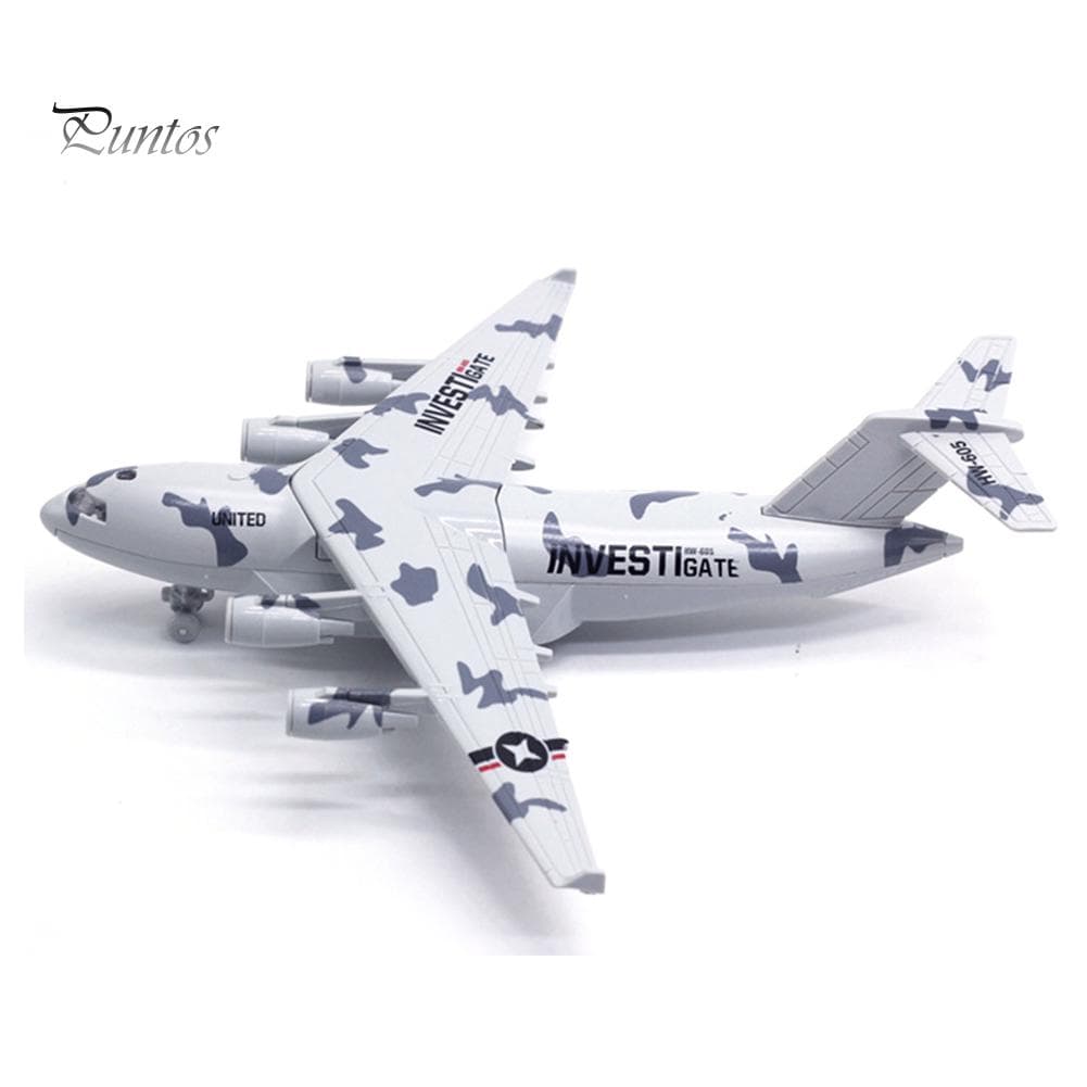 Jucărie educațională Puntos Diecast C17 Avion de transport Trage înapoi Model de avion cu sunet ușor negru