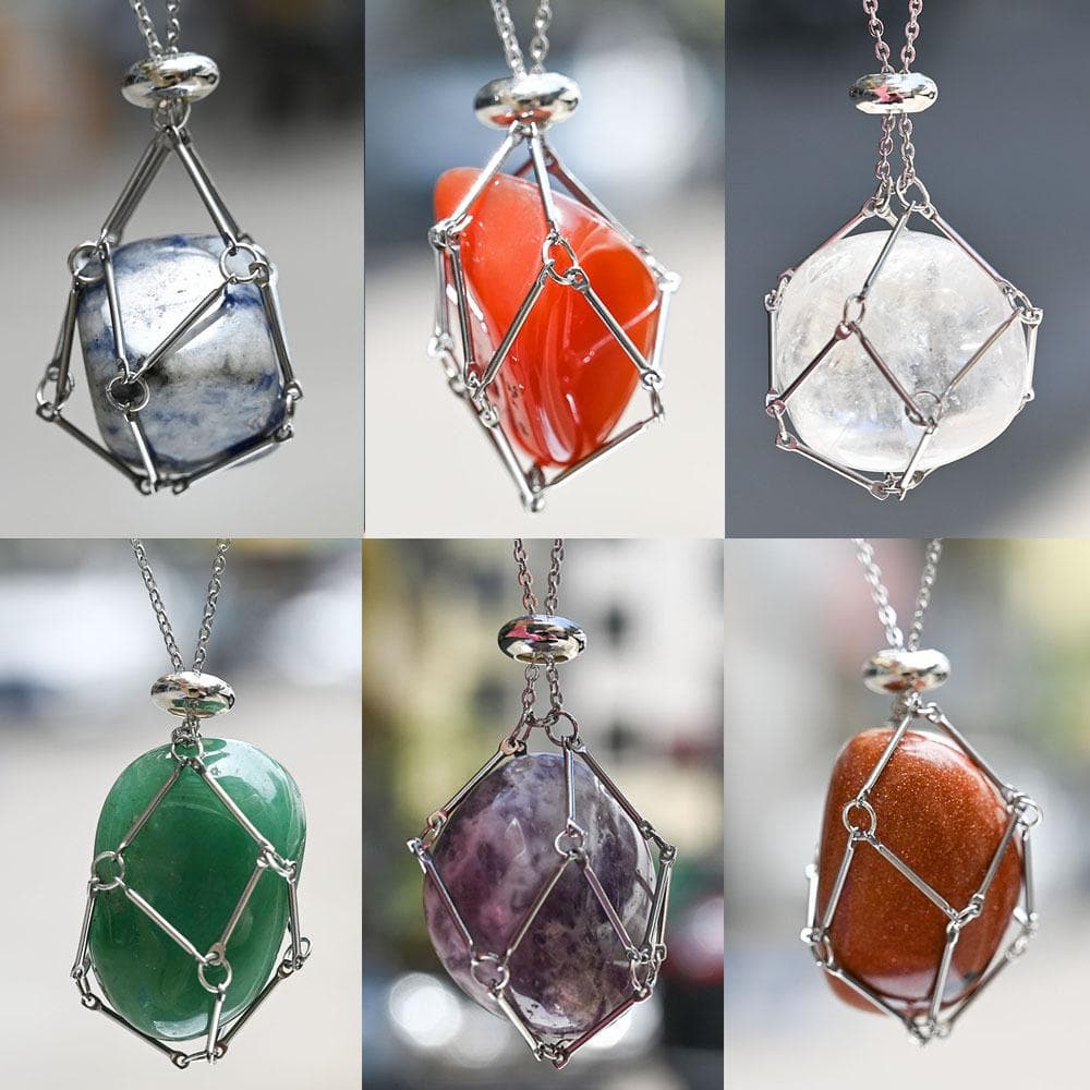 Suport pentru colier cușă de cristal cu design, 1 buc, lanț metalic, suport de colectare a pietrei, pandantiv reglabil, accesorii pentru bijuterii