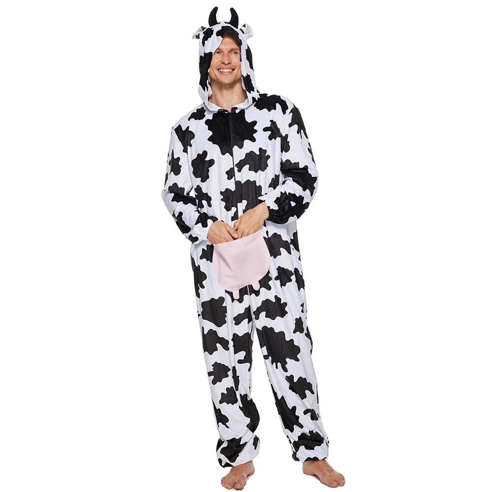 Costum de pijama cu imprimeu de vaci de pluș pentru adulți, Halloween, dintr-o singură bucată, cosplay de vacă de lapte cm