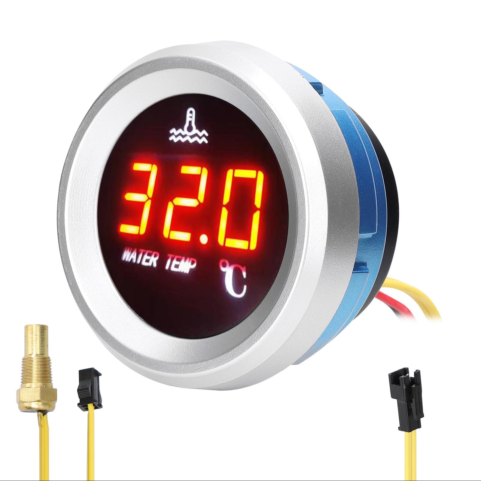 Indicator de temperatură a apei de 52 mm Contor digital pentru mașină Afișaj LED 9-36 V cu alarmă cu senzor de temperatură negru