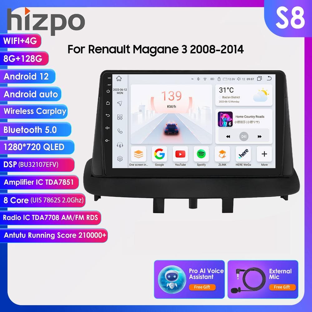 4G 9  Android 12 Autoradio GPS pentru Renault Megane 3 Fluence 2008 - 2014 Samsung SM3 2Din Carplay Auto Stereo Unitate Principală Navigare Ecran