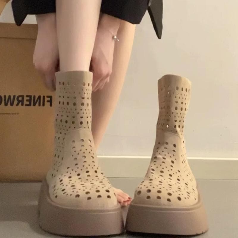 Ghete de gleznă de damă vintage decupate, la modă, respirabile, cu platformă, pantofi plați, de primăvară-toamnă, botine scurte pentru femei