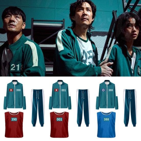 Costum Cosplay Jocuri Calamari Set din Trei Piese Hanorac Set Trening Jachetă Vestă Pantaloni Hanorace Unisex Costum Sport pentru Adulți Copii cm