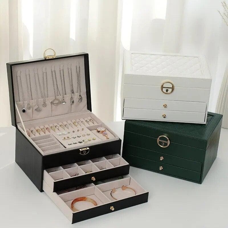 Cutie mare de depozitare pentru bijuterii Organizator cu mai multe straturi pentru bijuterii, colier, cercei, din piele, ambalaje pentru depozitarea b