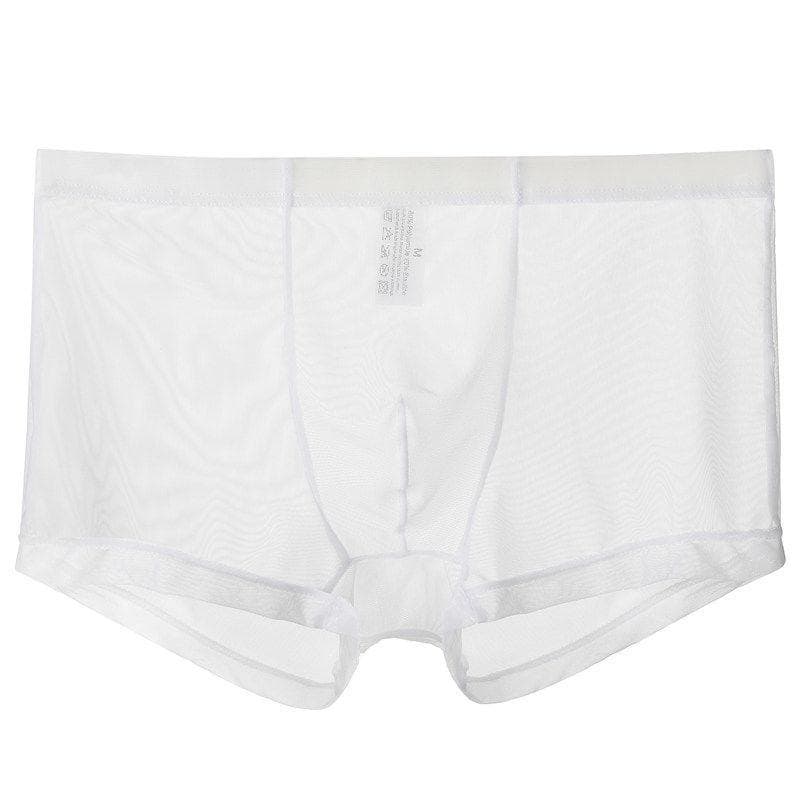 Chiloți boxer sexy pentru bărbați, complet transparenți, din plasă subțire de mătase glacială, de dimensiuni mari, cu patru colțuri,