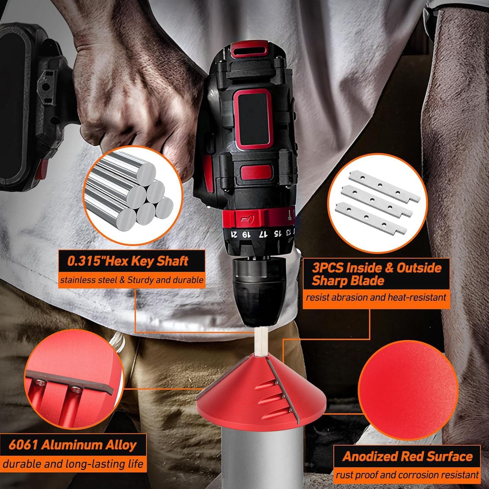 Unealtă de debavurat CPVC PVC 2 în 1 Interior Exterior ABS PP PE Teavă Șanfrenare Freză Unelte Sanitare roșu