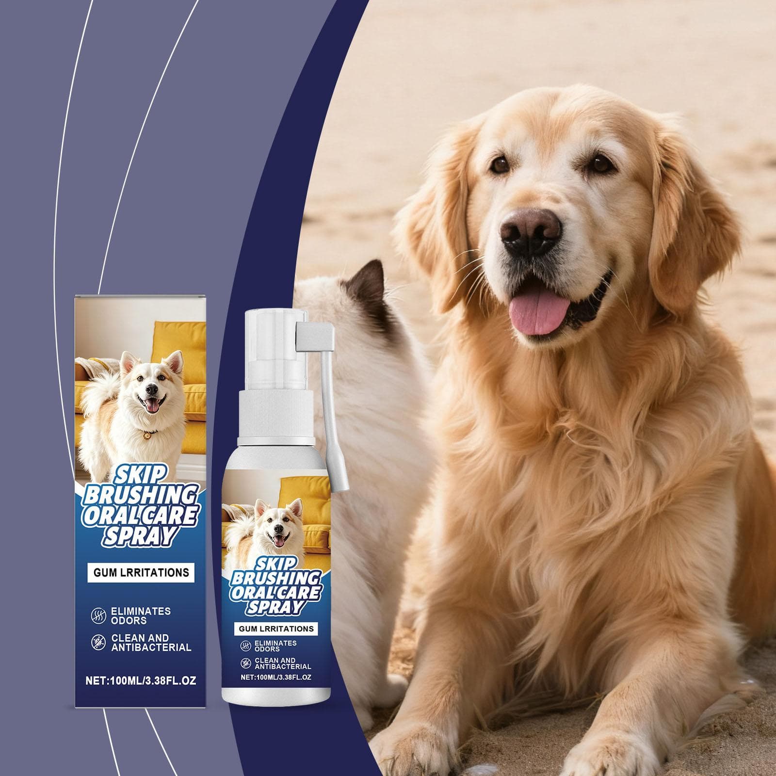 Pet Oral Care Spray Freshens Pet Breath, Cleans Plaque And Yellow Teeth.100ml