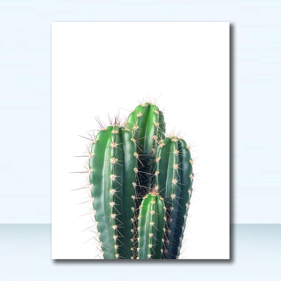Pictură cu plante nordice și imprimeuri Poze de perete pentru camera de zi Cactus verde proaspăt Frunze tropicale mari, artă de perete pânză