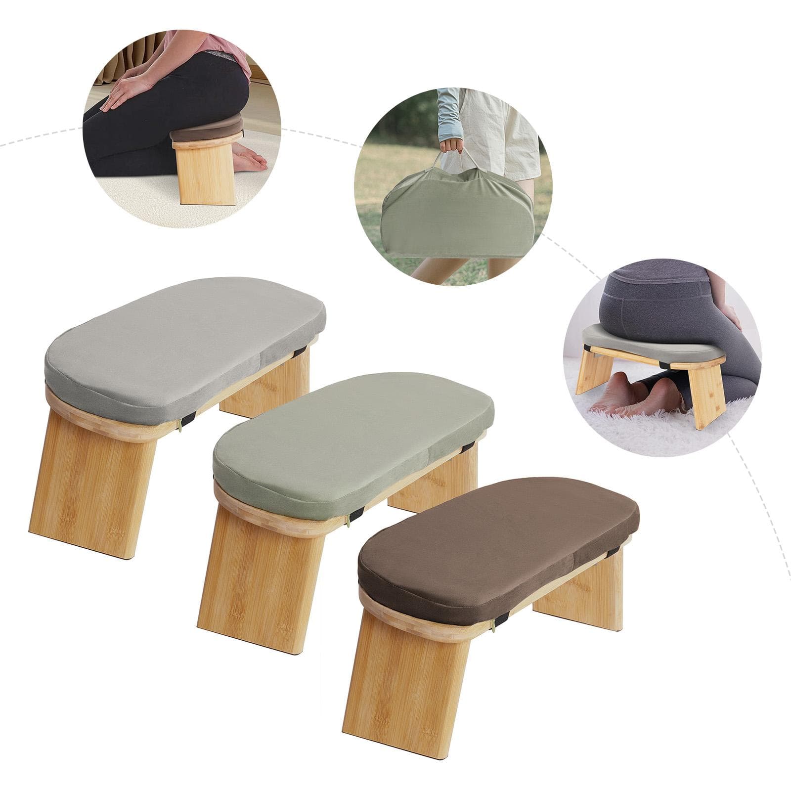 5° Foldable Kneeling Meditation Bench Free Standing Ergonomic Meditation Stool 180kg Max. Load Capacity culoare gri