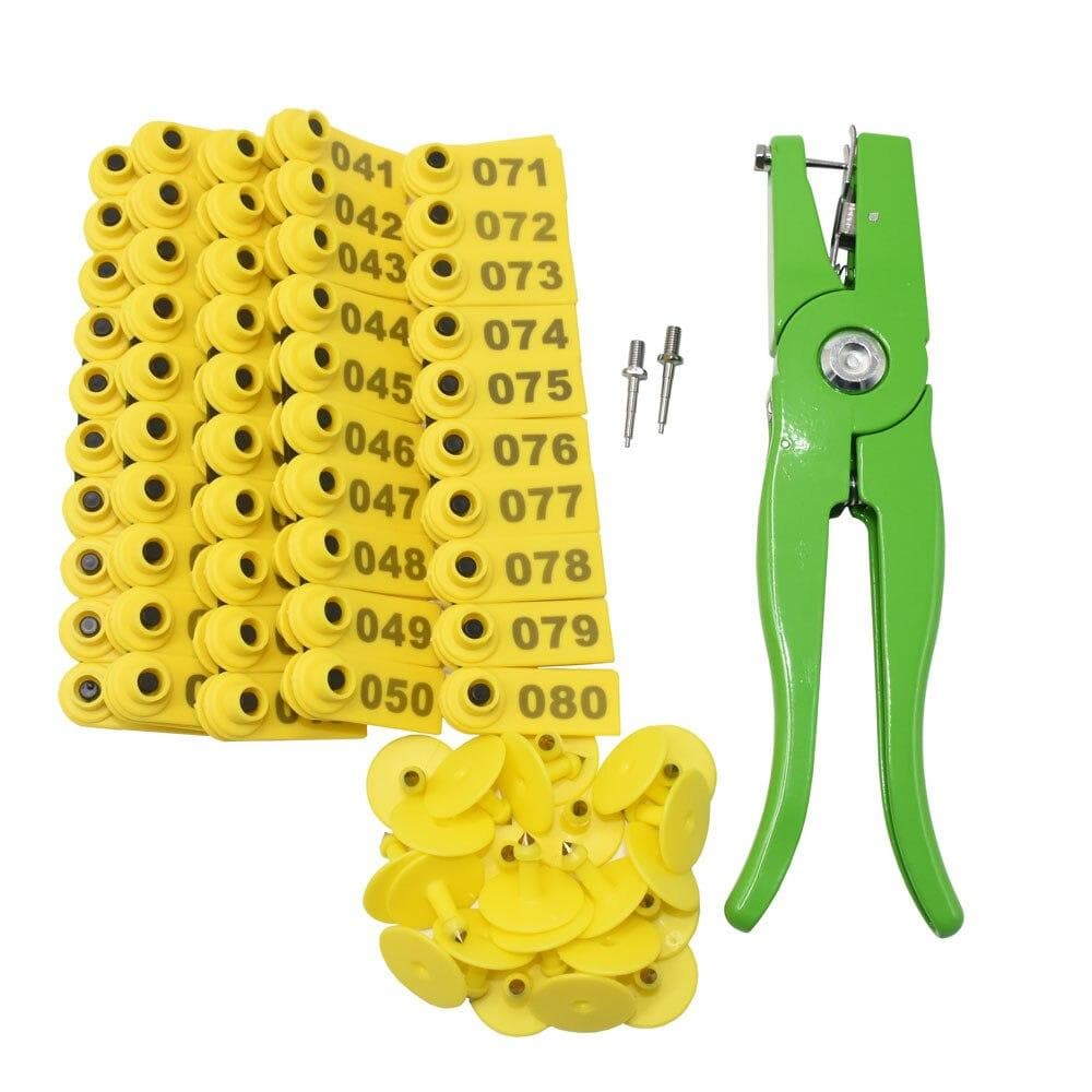 Produse animale de fermă Nr.001-100 Etichetă pentru urechi de oaie Tip cu laser Cercei cu cap de cupru Material pentru animale Costum 5 culori