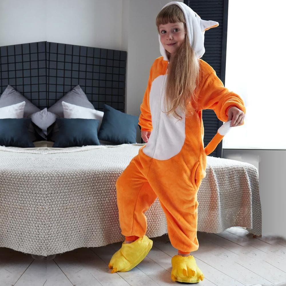 Orange Fox Cosplay Kigurumi Halloween Băieți Fete Glugă Onesie Pijama de flanel caldă Lenjerie de dormit pentru copii Salopetă Homewear cm