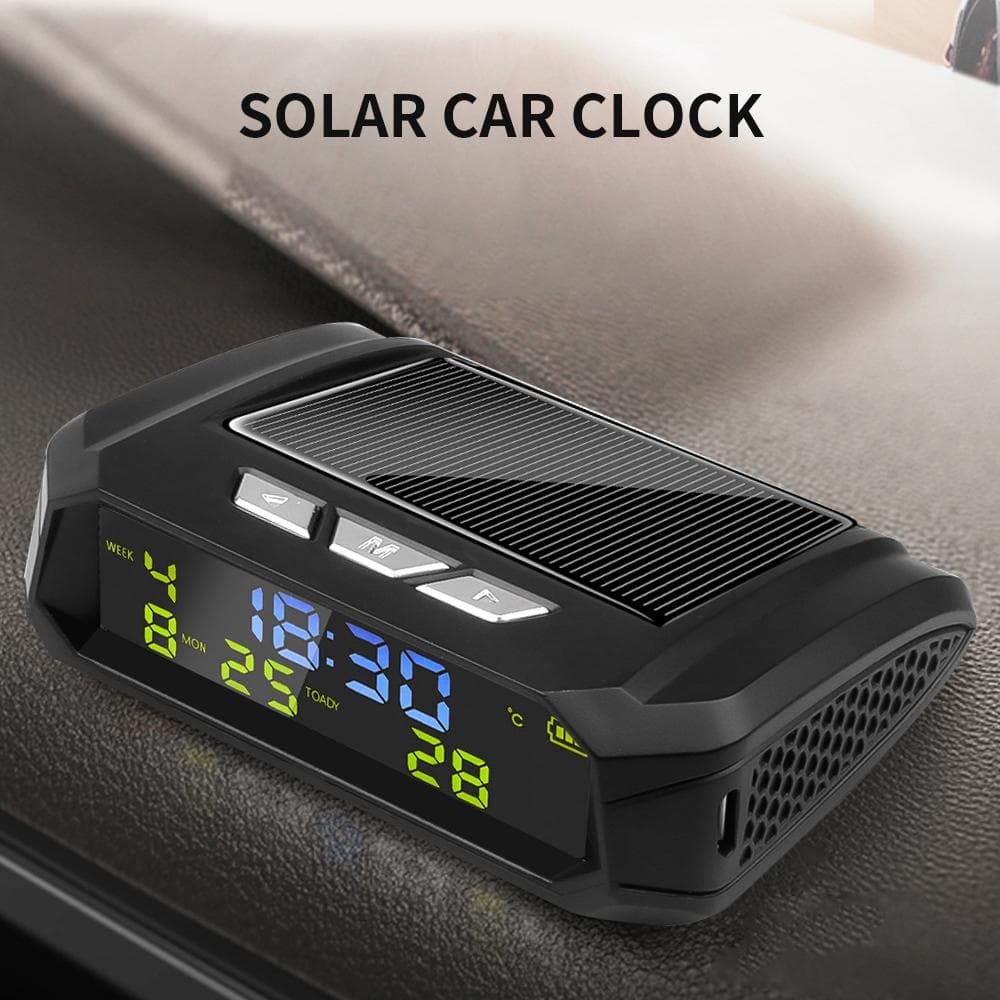 Ceas digital pentru mașină cu aspect solar TPMS, cu ecran LCD, oră, dată, temperatură în mașină, pentru decorarea părților personale în aer