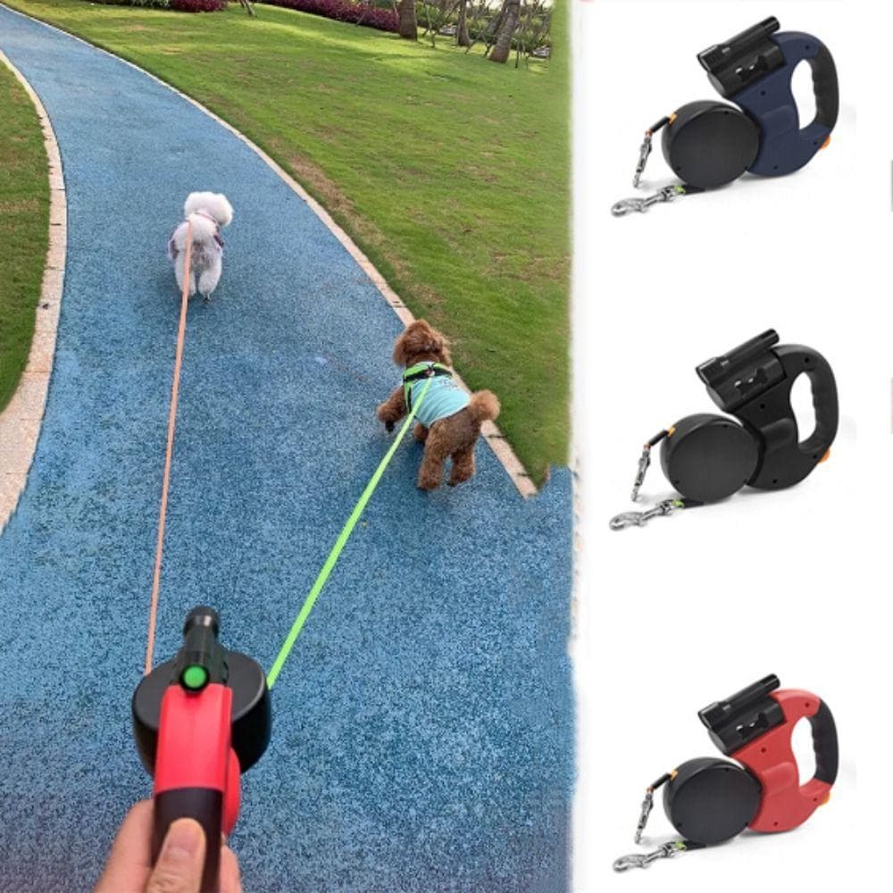Cu lumini Lesă dublă de plimbare pentru câini. Câini reflectorizanti Centura retractabilă automată roșu