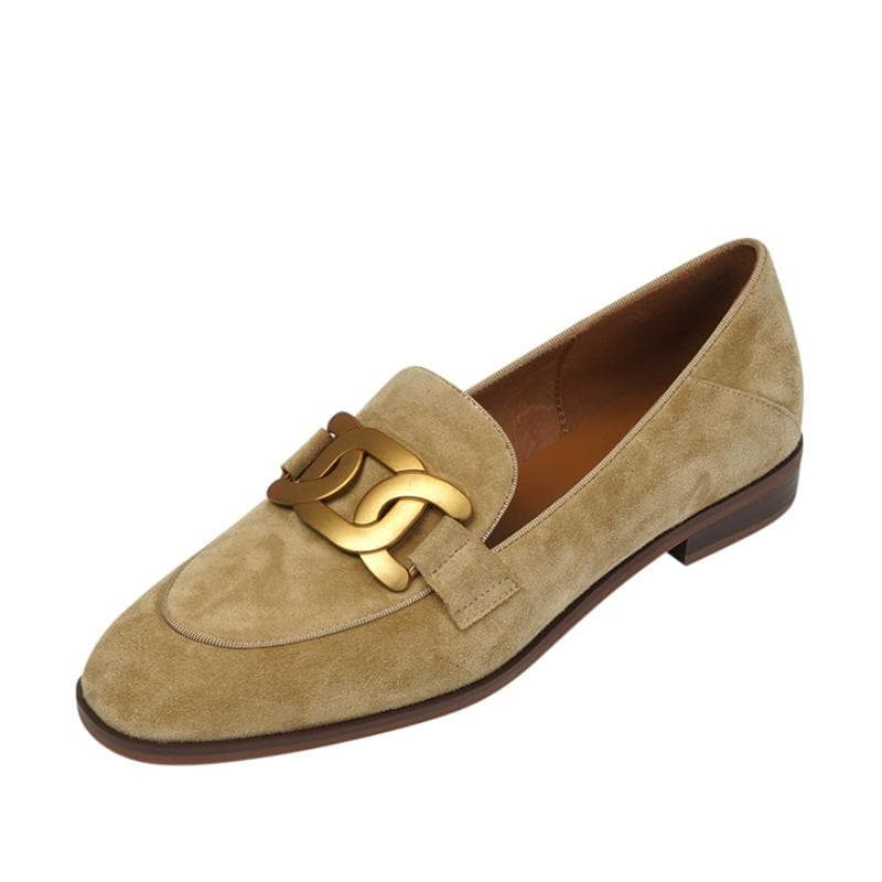 Pantofi pentru femei Pantofi plati din piele naturală Mocasini cu vârf rotund Pânză de oaie din piele de căprioară Decor metalic