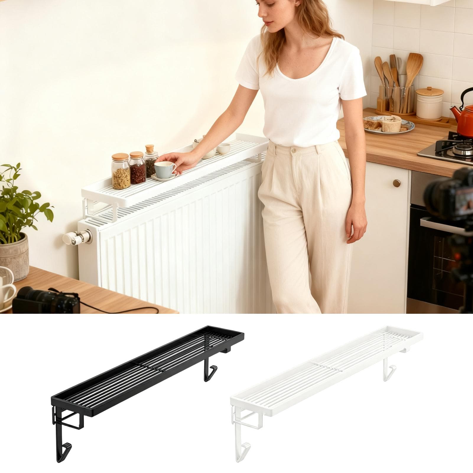 Raft deasupra radiatorului Rezistent la căldură Fără găurire Suport de fier Economisire a spațiului Rezistent la căldură Peste radiator Bancă
