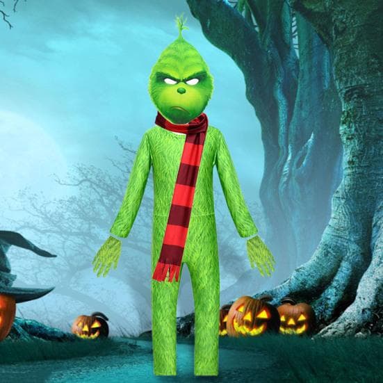 1 set Salopetă de Halloween pentru copii Costumul cosplay de animale cu blană verde include mănuși de masca Set de eșarfe, accesoriu foto, haine