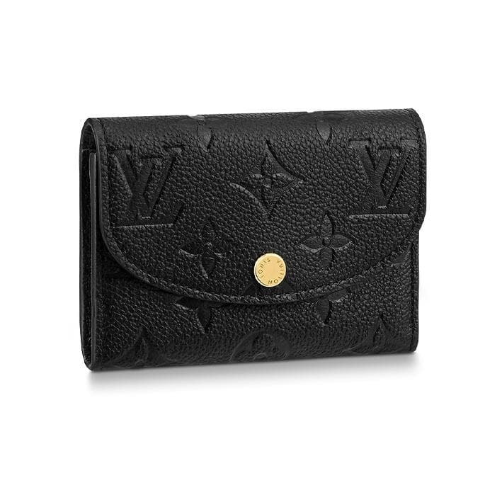 LOUIS VUITTON Rosalie port card portofel portofel monede cu nasture capsă scurt piele moale texturată tip grain regulat pentru femei negru negru